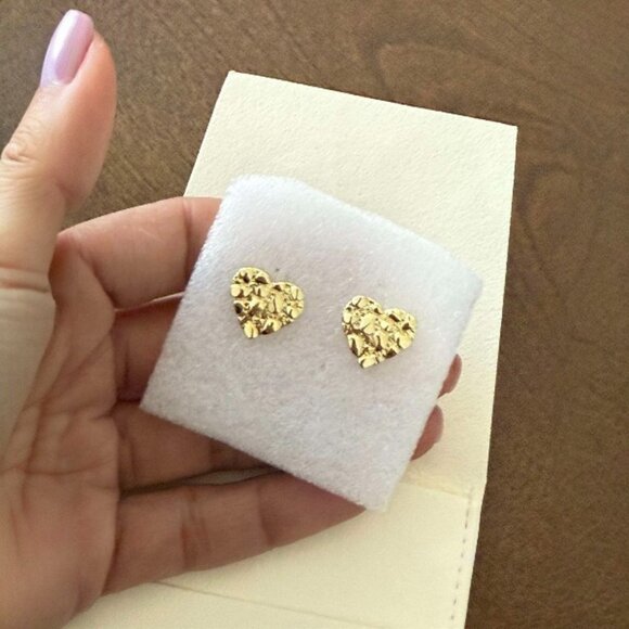 8mm Heart Nugget Earring Unisex Hip Hop Iced 14K Gold plated Stud Fashion - Picture 4 of 4